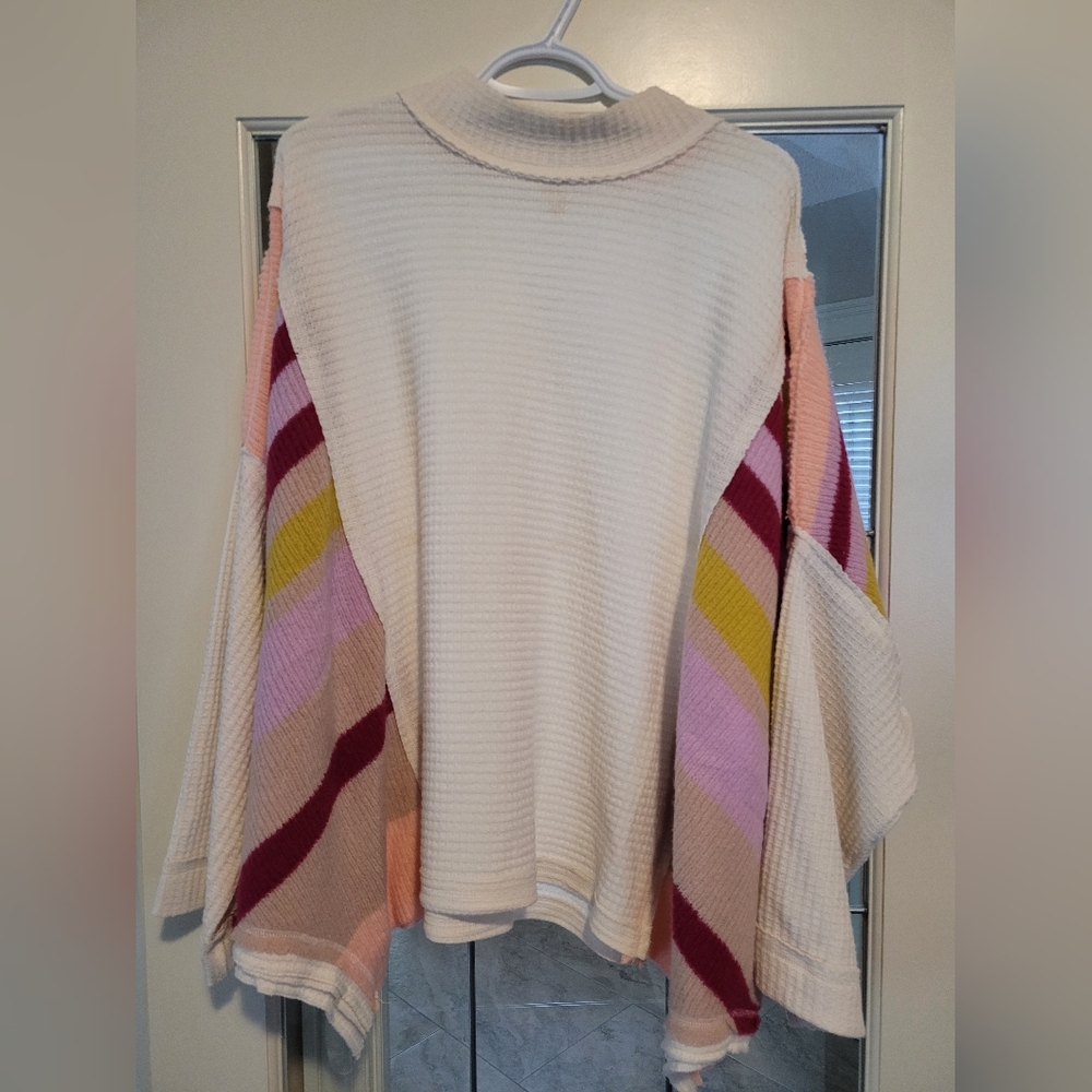 Medium We The Free Susie Swit Pullover in cream with a striped inset - Picture 2 of 7
